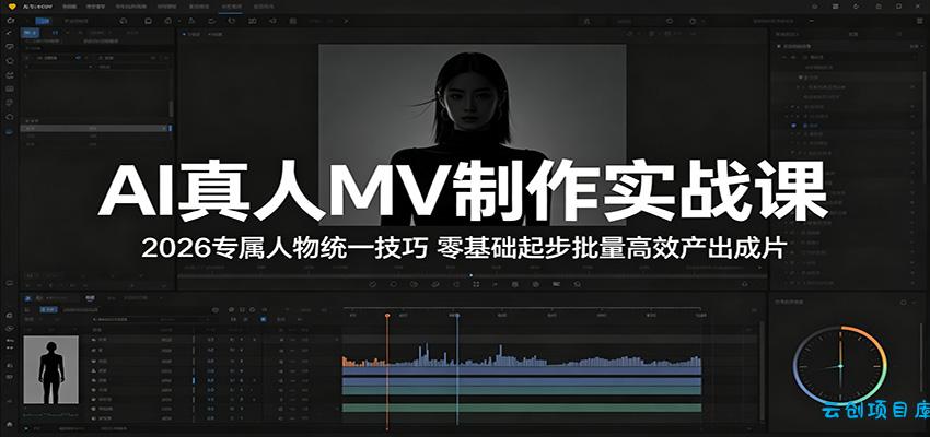 AI真人MV制作实战课：2026专属人物统一技巧，零基础起步批量高效产出成片-云创项目库