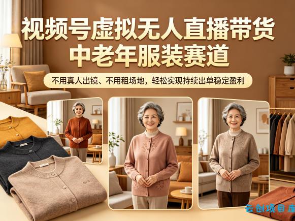 视频号虚拟无人直播带货中老年服装赛道，不用真人出镜、不用租场地，轻松实现持续出单稳定盈利-云创项目库