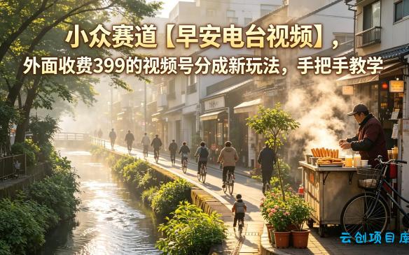 小众赛道【早安电台视频】，外面收费399的视频号分成新玩法，手把手教学-云创项目库