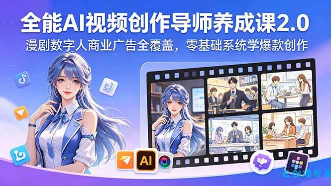 全能AI视频创作导师养成课2.0，漫剧数字人商业广告全覆盖，零基础系统学爆款创作-云创项目库