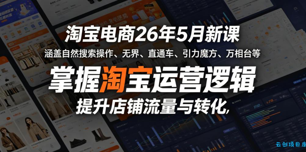 淘宝电商26年5月新课,涵盖自然搜索操作、无界、直通车、引力魔方、万相台等,掌握淘宝运营逻辑,提升店铺流量与转化