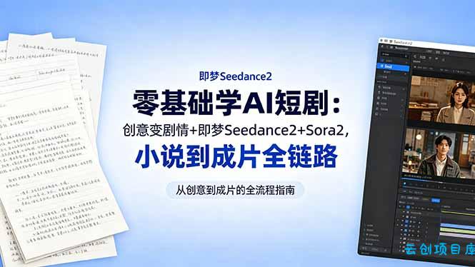 零基础学AI短剧:创意变剧情+即梦Seedance2+Sora2,小说到成片全链路-云创项目库