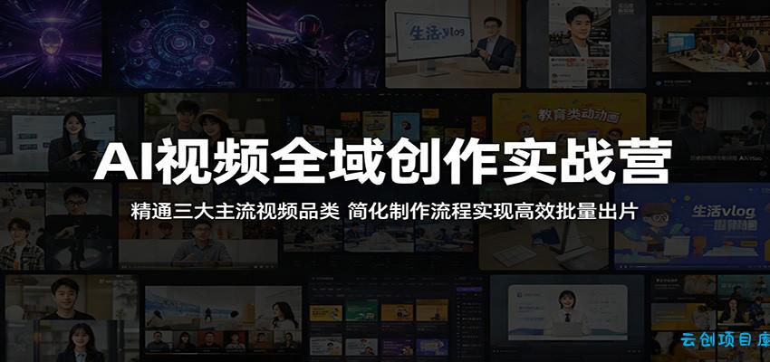 AI视频全域创作实战营:精通三大主流视频品类,简化制作流程实现高效批量出片-云创项目库