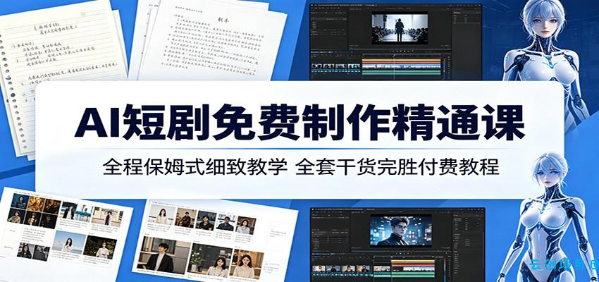 AI短剧免费制作精通课:全程保姆式细致教学,全套干货完胜付费教程-云创项目库