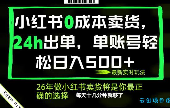 小红书0成本AI卖货，24小时出单，全流程托管，保底日入500+，每天十几分钟就够了【揭秘】-云创项目库