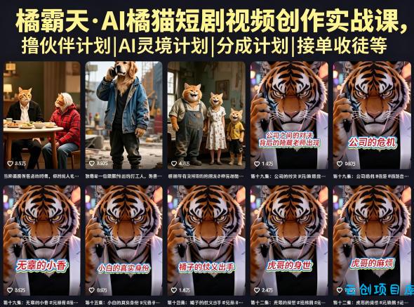 橘霸天·AI橘猫短剧视频创作实战课，撸伙伴计划|AI灵境计划|分成计划|接单收徒等-云创项目库