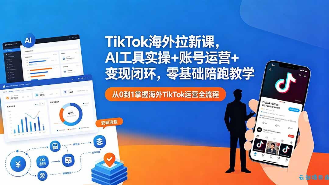 TikTok海外拉新课，AI工具实操+账号运营+变现闭环，零基础陪跑教学-云创项目库