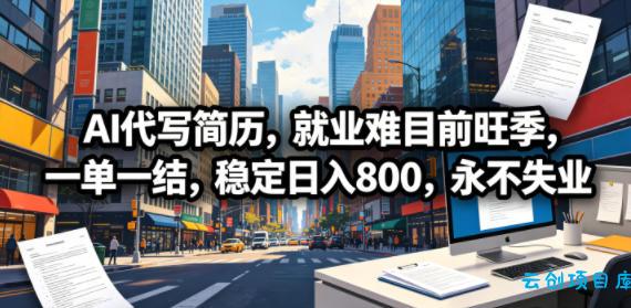 AI代写简历，就业难目前旺季，一单一结，稳定日入800，永不失业-云创项目库