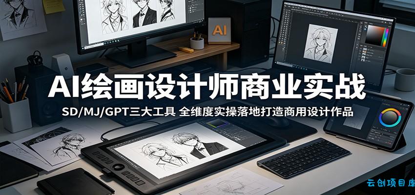 AI绘画设计师商业实战:SD/MJ/GPT三大工具,全维度实操落地打造商用设计作品-云创项目库