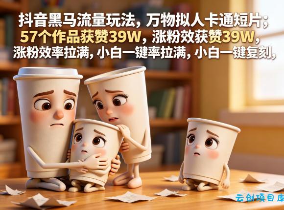 抖音黑马流量玩法，万物拟人卡通短片，57个作品获赞39W，涨粉效率拉满，小白一键复刻，保姆级拆解-云创项目库