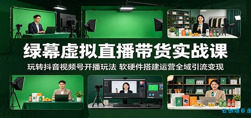 绿幕虚拟直播带货实战课：玩转抖音视频号开播玩法，软硬件搭建运营全域引流变现-云创项目库