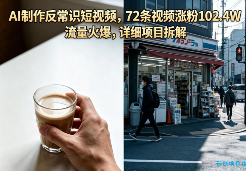 AI制作反常识短视频，72条视频涨粉102.4W，流量火爆，详细项目拆解-云创项目库
