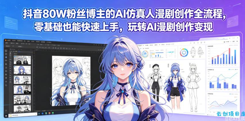 抖音80W粉丝博主的AI仿真人漫剧创作全流程，零基础也能快速上手，玩转AI漫剧创作变现-云创项目库