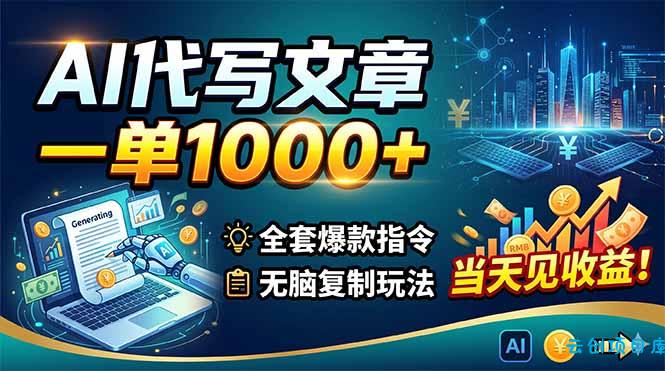 AI代写文章，一单1000+，全套爆款指令+无脑复制玩法，当天见收益！-云创项目库