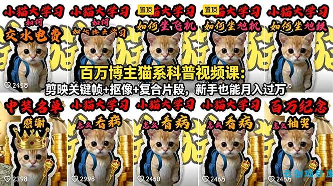 百万博主猫系科普视频课：剪映关键帧+抠像+复合片段，新手也能月入过万-云创项目库