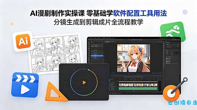 AI漫剧制作实操课 零基础学软件配置工具用法 分镜生成到剪辑成片全流程教学-云创项目库