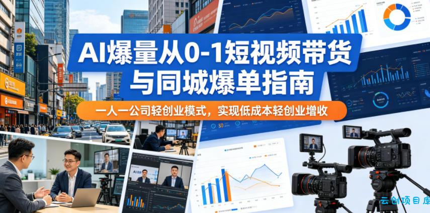 AI爆量从0-1短视频带货与同城爆单指南，一人一公司轻创业模式，实现低成本轻创业增收-云创项目库