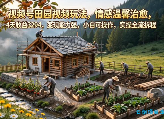 视频号田园视频玩法，情感温馨治愈，4天收益3294，变现能力强，小白可操作，实操全流程拆解-云创项目库