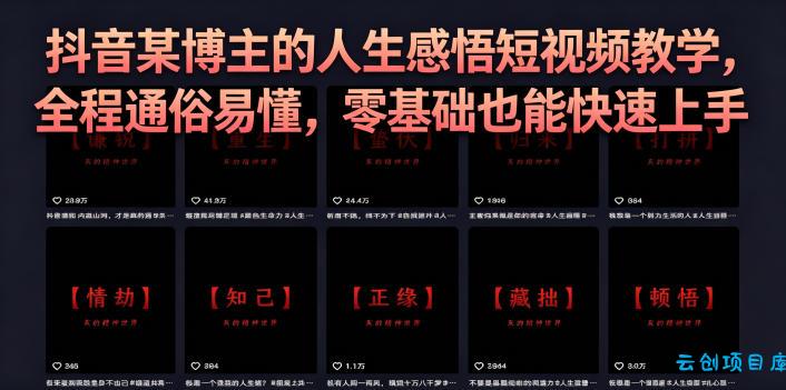 抖音某博主的灰太狼人生感悟短视频教学，全程通俗易懂，零基础也能快速上手-云创项目库