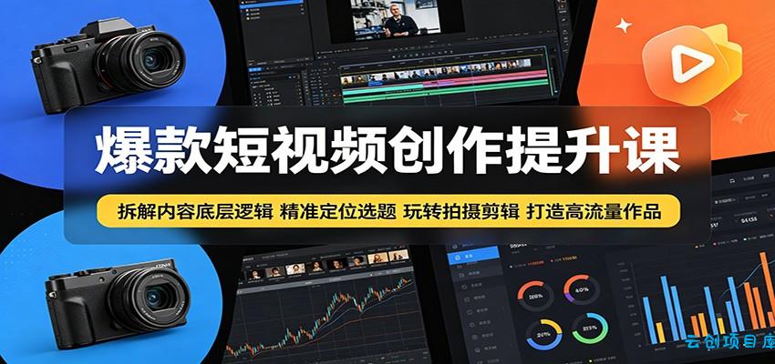 爆款短视频创作提升课：拆解内容底层逻辑，精准定位选题玩转拍摄剪辑打造高流量作品-云创项目库