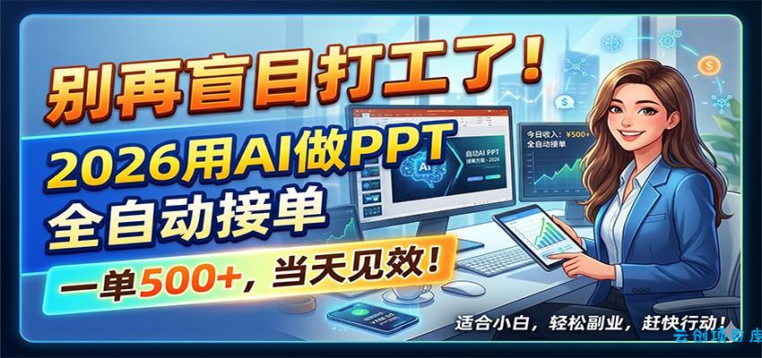 别再盲目打工了！2026用AI做PPT全自动接单，一单5张+，当天见效！-云创项目库