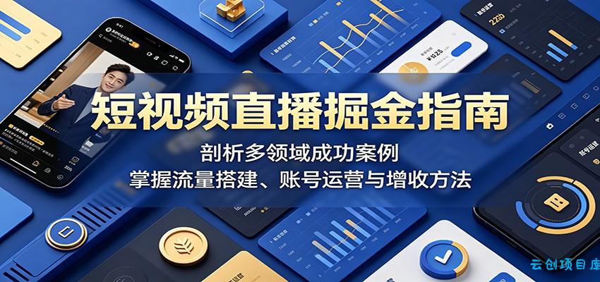 短视频直播掘金指南：剖析多领域成功案例，掌握流量搭建、账号运营与增收方法-云创项目库