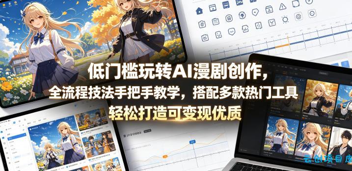 低门槛玩转AI漫剧创作，全流程技法手把手教学，搭配多款热门工具，轻松打造可变现优质作品-云创项目库
