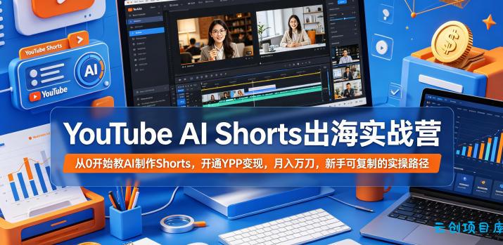 YouTube AI Shorts出海实战营，从0开始教AI制作Shorts，开通YPP变现，月入万刀，新手可复制的实操路径-云创项目库