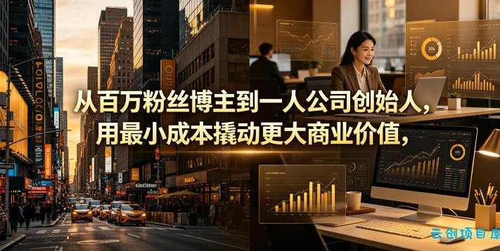 从百万粉丝博主到一人公司创始人，用最小成本撬动更大商业价值-云创项目库