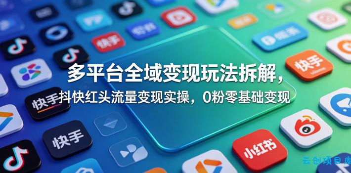 多平台全域变现玩法拆解，抖快红头流量变现实操，0粉零基础变现-云创项目库