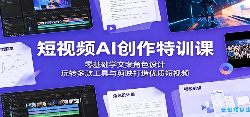 短视频AI创作特训课：零基础学文案角色设计，玩转多款工具与剪映打造优质短视频-云创项目库