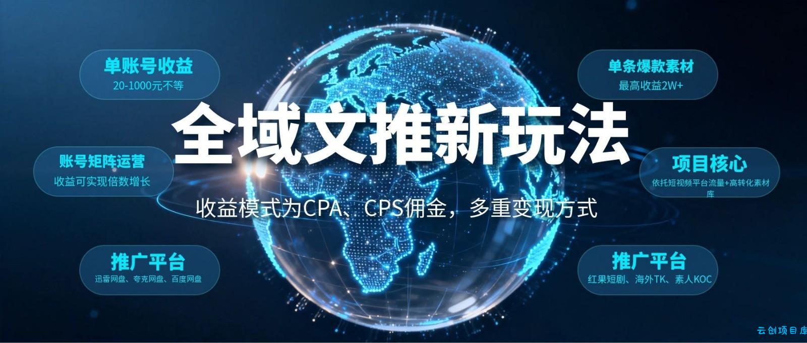 全域文推新玩法：收益模式为CPA、CPS佣金，多重变现方式-云创项目库