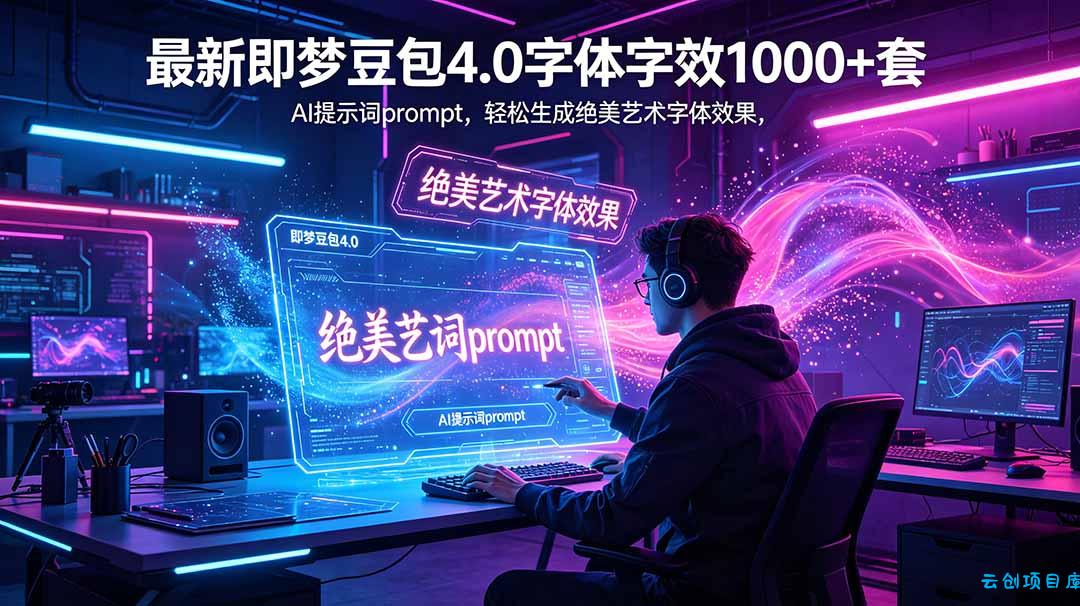 最新即梦豆包4.0字体字效1000+套，AI提示词prompt，轻松生成绝美艺术字体效果-云创项目库