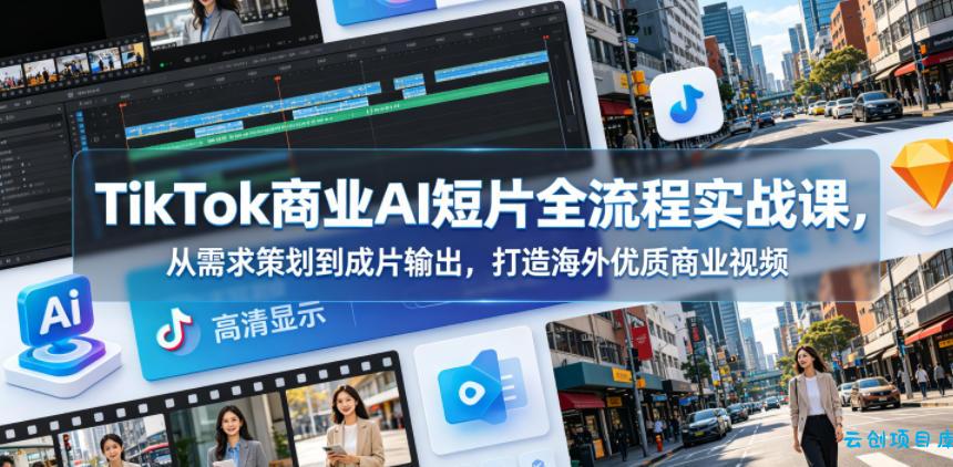 TikTok商业AI短片全流程实战课,从需求策划到成片输出,打造海外优质商业视频