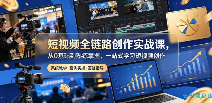 短视频全链路创作实战课，从0基础到熟练掌握，一站式学习短视频创作-云创项目库