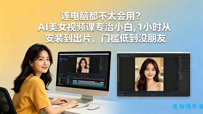 连电脑都不太会用？AI美女视频课专治小白，1小时从安装到出片，门槛低到没朋友-云创项目库