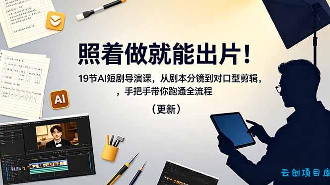 照着做就能出片！19节AI短剧导演课，从剧本分镜到对口型剪辑，手把手带你跑通全流程(更新-云创项目库
