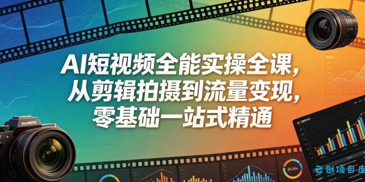 AI短视频全能实操全课，从剪辑拍摄到流量变现，零基础一站式精通-云创项目库