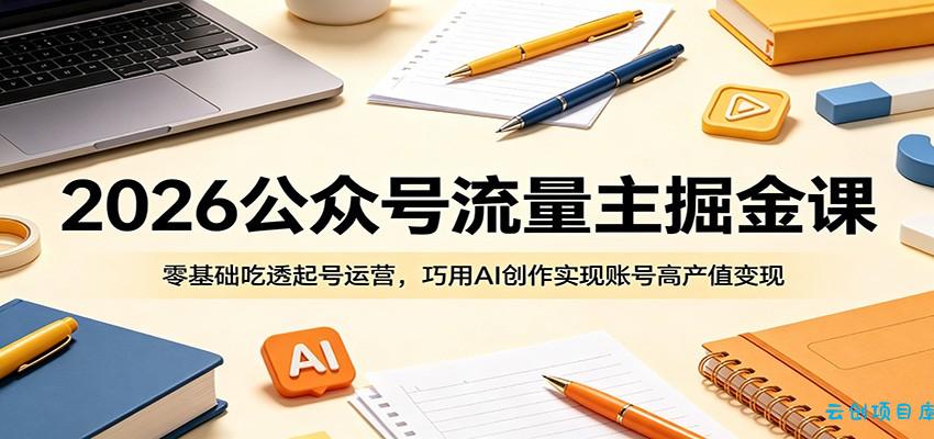2026公众号流量主掘金课：零基础吃透起号运营，巧用AI创作实现账号高产值变现-云创项目库