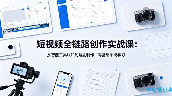 短视频全链路创作实战课：从智能工具认知到短剧制作，零基础系统学习-云创项目库