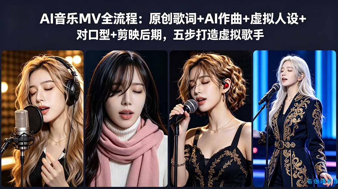 AI音乐MV全流程：原创歌词+AI作曲+虚拟人设+对口型+剪映后期，五步打造虚拟歌手-云创项目库
