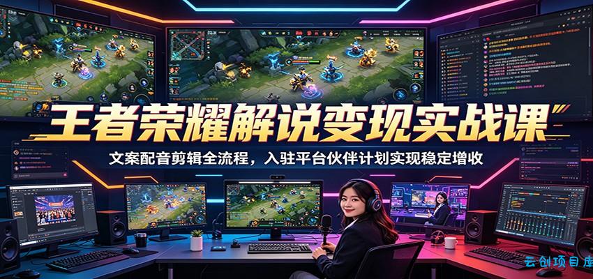 王者荣耀解说变现实战课：文案配音剪辑全流程，入驻平台伙伴计划实现稳定增收-云创项目库