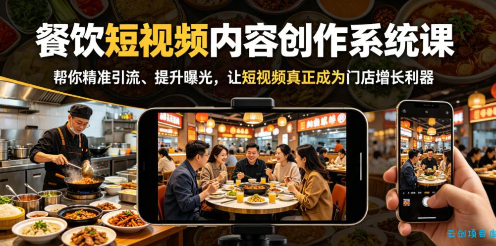 餐饮短视频内容创作系统课，帮你精准引流、提升曝光，让短视频真正成为门店增长利器-云创项目库