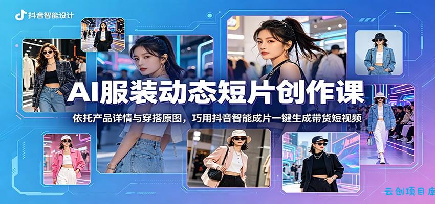AI服装动态短片创作课：依托产品详情与穿搭原图，巧用抖音智能成片一键生成带货短视频-云创项目库