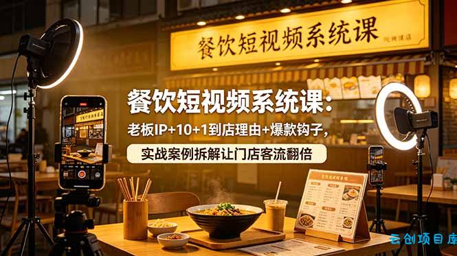 餐饮短视频系统课：老板IP+10+1到店理由+爆款钩子，实战案例拆解让门店客流翻倍-云创项目库