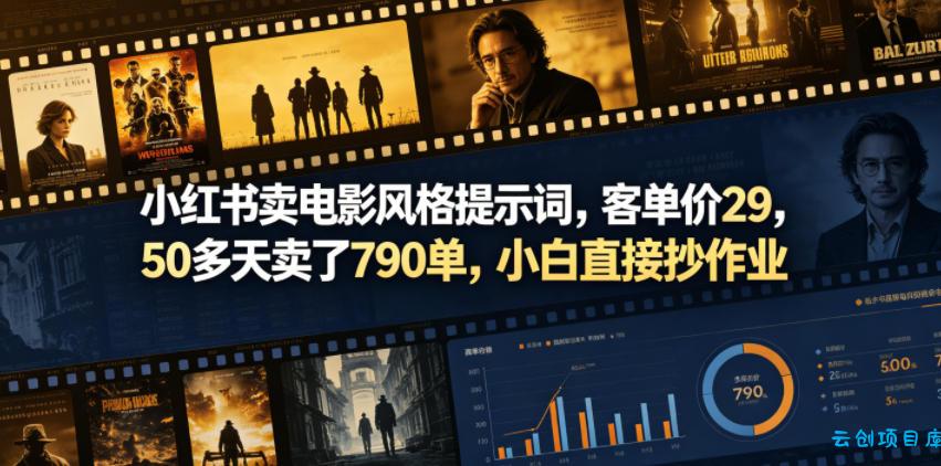 小红书卖电影风格提示词，客单价29，50多天卖了790单，小白直接抄作业！-云创项目库