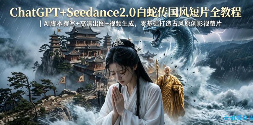 ChatGPT+Seedance2.0白蛇传国风短片全教程｜AI脚本撰写+高清出图+视频生成，零基础打造古风原创影视短片-云创项目库