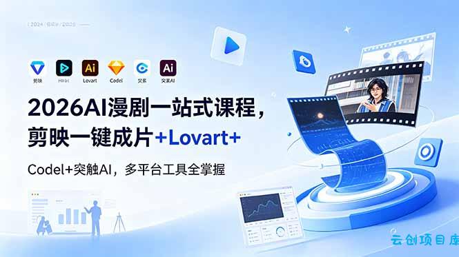 2026AI 漫剧一站式课程，剪映一键成片+Lovart+Codel+突触AI，多平台工具全掌握-云创项目库