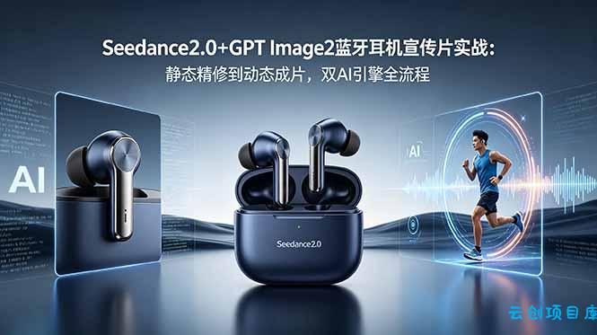 Seedance2.0+GPT Image2蓝牙耳机宣传片实战：静态精修到动态成片，双AI引擎全流程-云创项目库