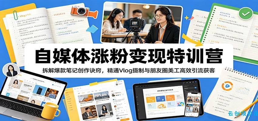 自媒体涨粉变现特训营：拆解爆款笔记创作诀窍，精通Vlog摄制与朋友圈美工高效引流获客-云创项目库